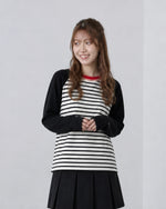 「秋季新品 」S-XL 條紋拼色插肩針織衫