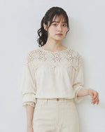 「秋季新品 」鏤空蕾絲拼接泡泡袖襯衫