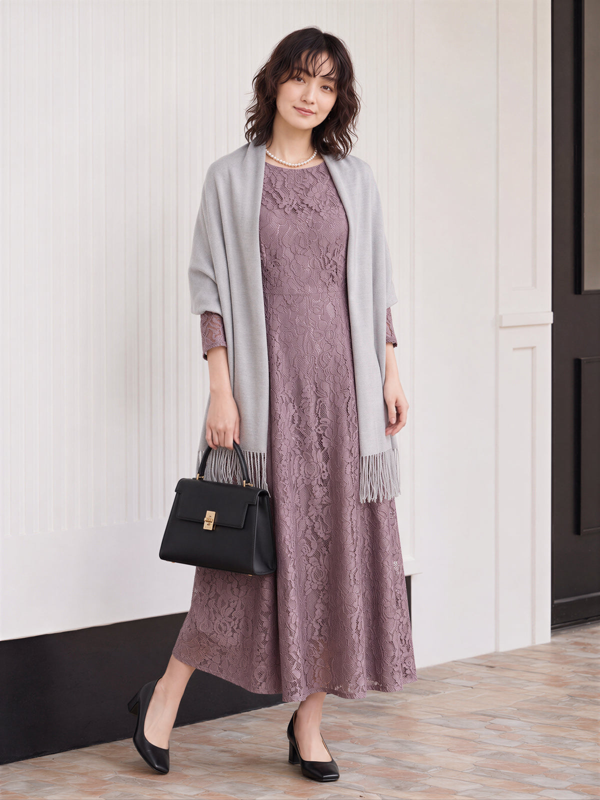「秋季新品 」「兩色」S-2XL 品質圓領長袖A字蕾絲洋裝