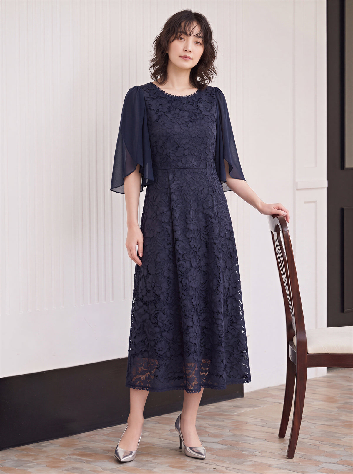 「秋季新品 」「3色」S-2XL 品質披肩袖收腰 | 蕾絲洋裝