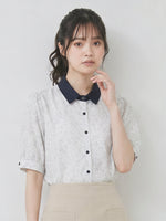 撞色翻領碎花短袖襯衫