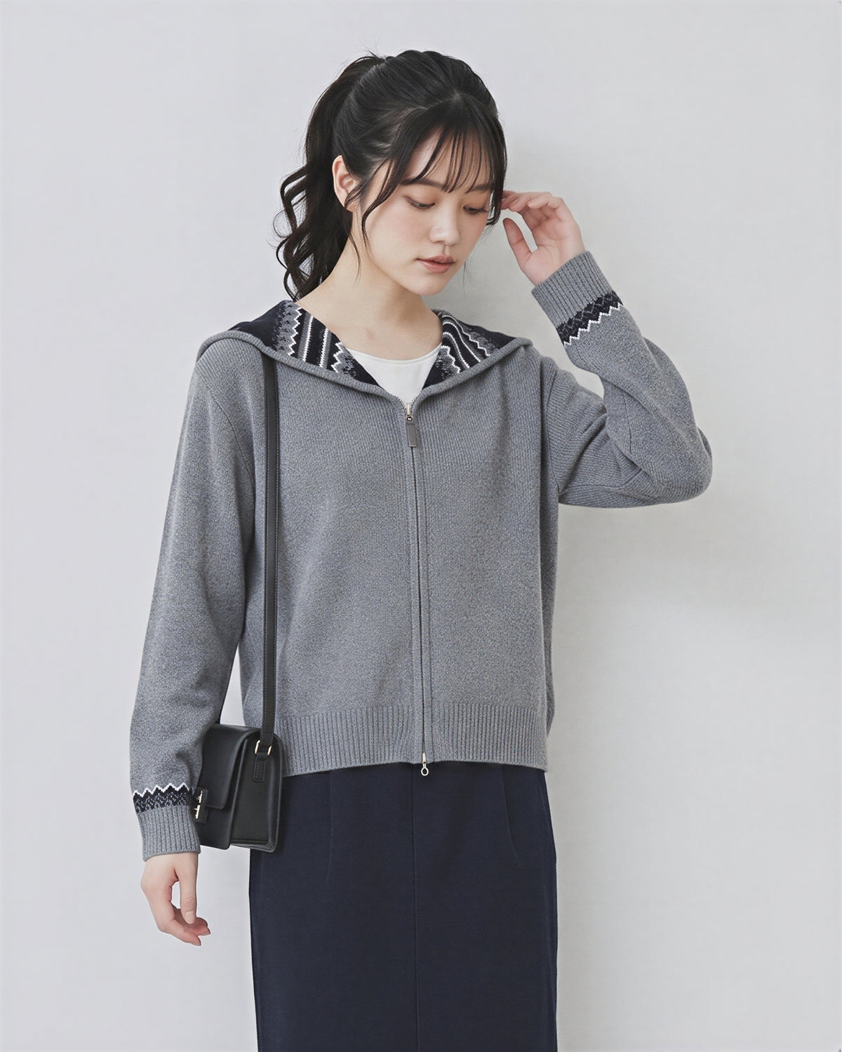 「秋季新品 」S-2XL 連帽提花雙拉鍊開襟毛衣