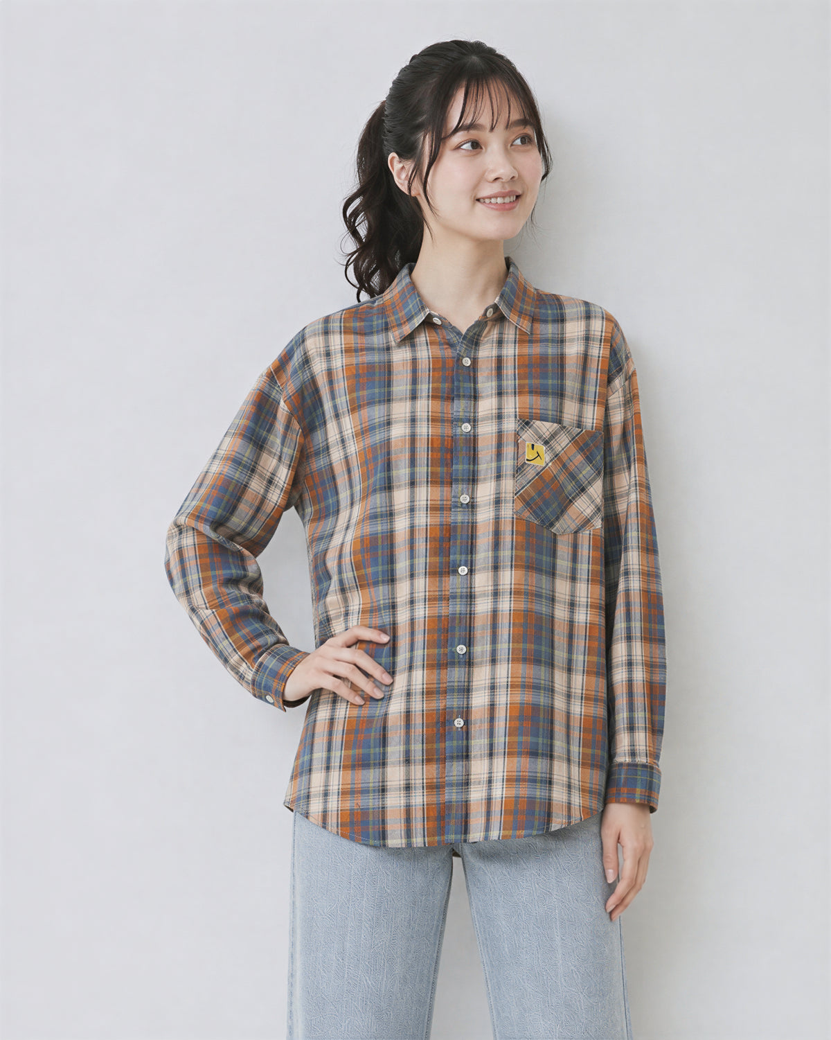 「秋季新品 」寬鬆格紋單口袋襯衫