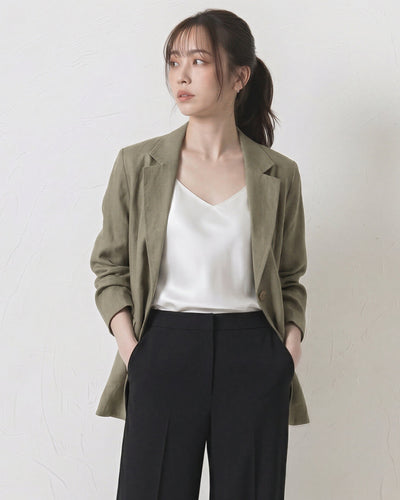 寬鬆翻領單排扣小西裝-卡其棕色-2XL
