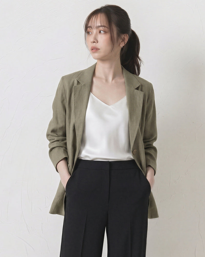 寬鬆翻領單排扣小西裝-卡其棕色-2XL