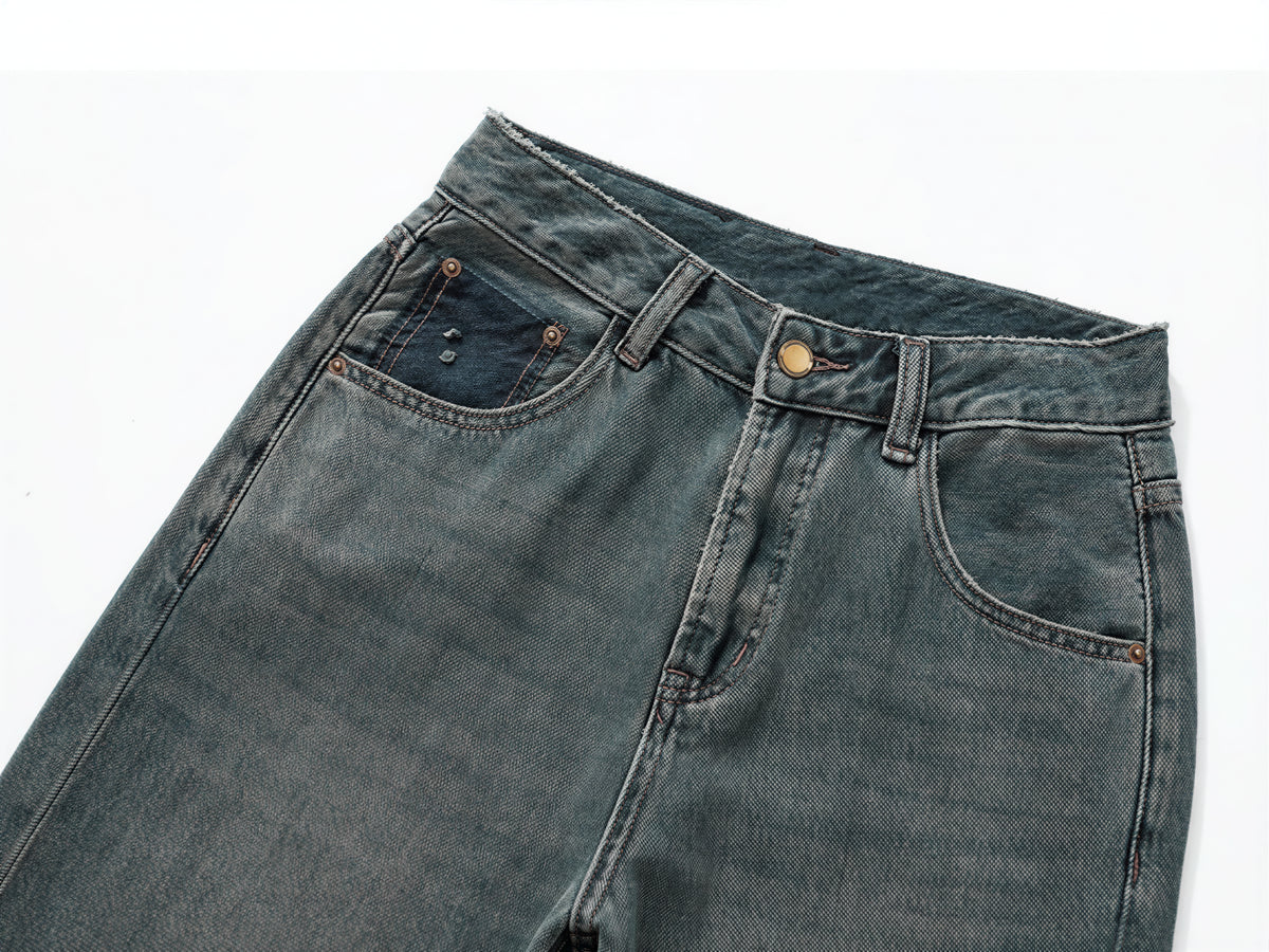 「兩色」「秋季新品 」 XS-2XL 高腰寬褲管刷舊牛仔褲