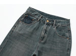 「兩色」「秋季新品 」 XS-2XL 高腰寬褲管刷舊牛仔褲