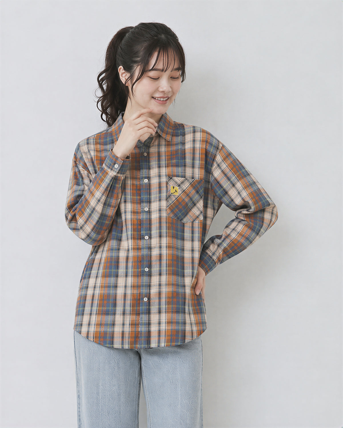 「秋季新品 」寬鬆格紋單口袋襯衫