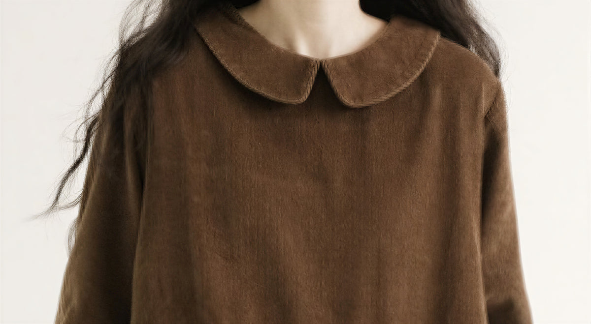 「秋季新品 」 M-2XL 娃娃領寬鬆層次長袖洋裝