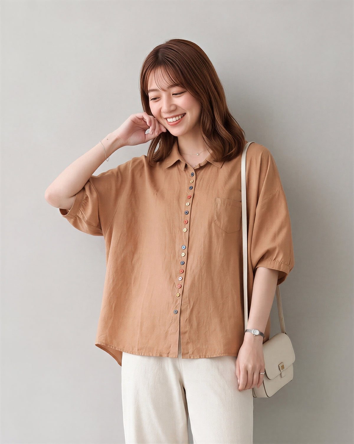 M-2XL 寬鬆鈕扣襯衫