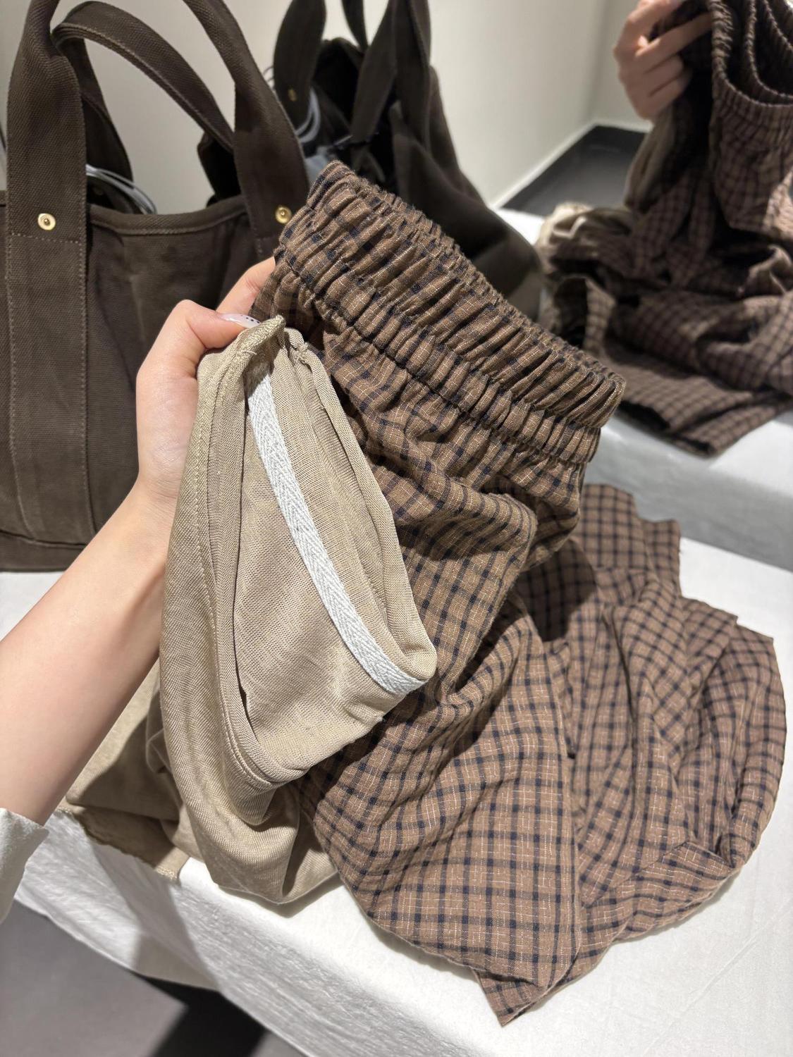 「秋季新品 」「4色」S-XL 寬鬆闊腿格紋運動褲