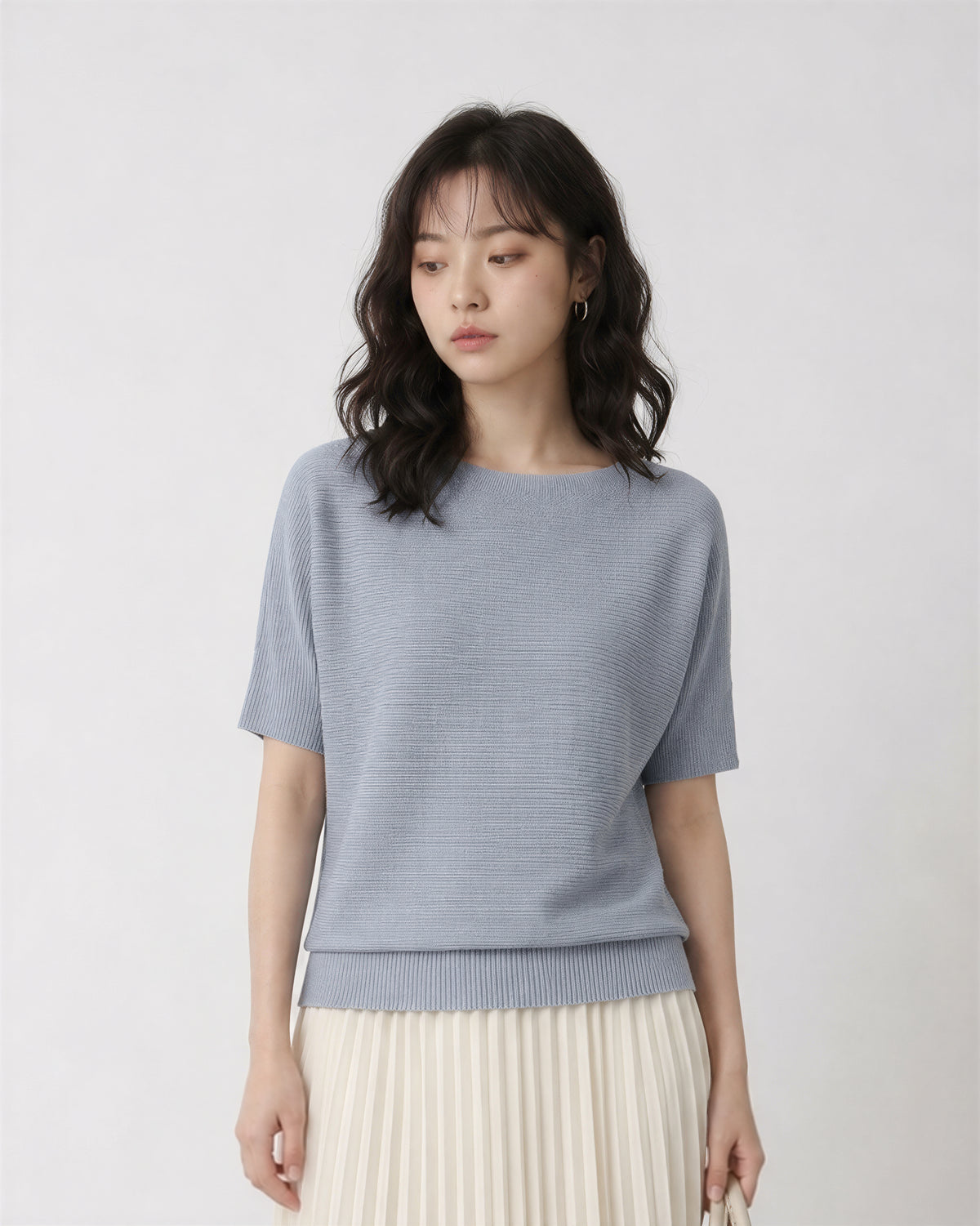 「3色」S-XL 寬鬆落肩羅紋針織衫
