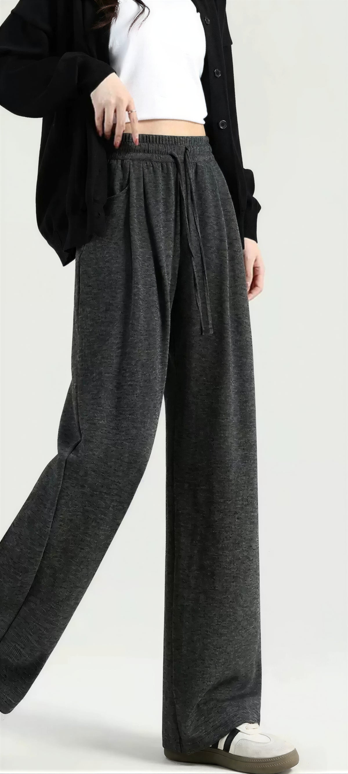 「秋季新品 」鬆緊高腰垂墜寬褲