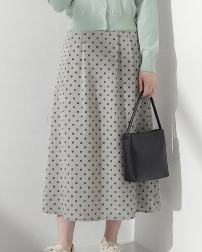 鬆緊高腰波點中長A字半身裙