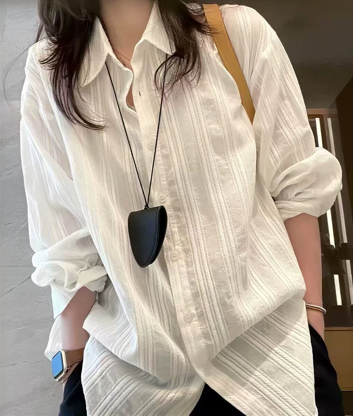 直紋肌理寬鬆襯衫