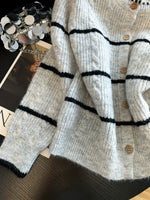 S~XL 灰色圓領條紋針織開襟衫