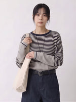 寬鬆落肩·黑白條紋·拼接長袖針織衫