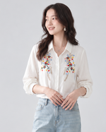 「3色」「秋季新品 」M-XL 品質刺繡 全棉甄選 長袖翻領寬鬆襯衫