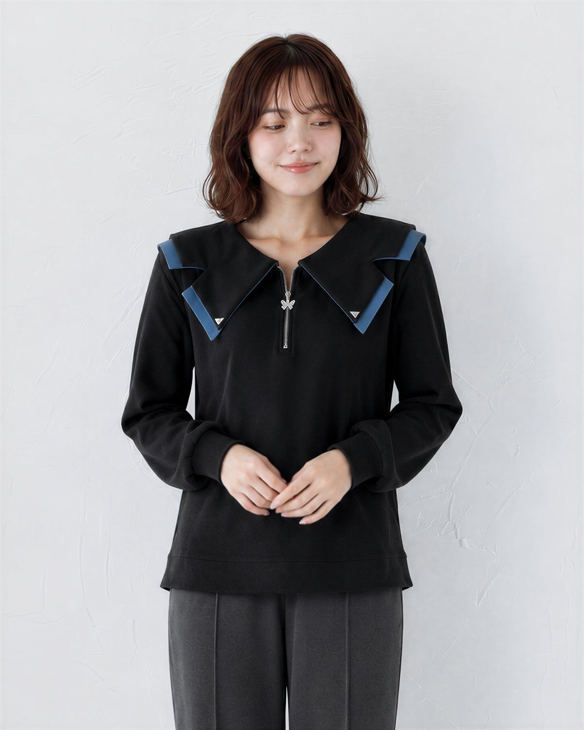M-4XL 黑色拉鍊V領 | 設計感衛衣