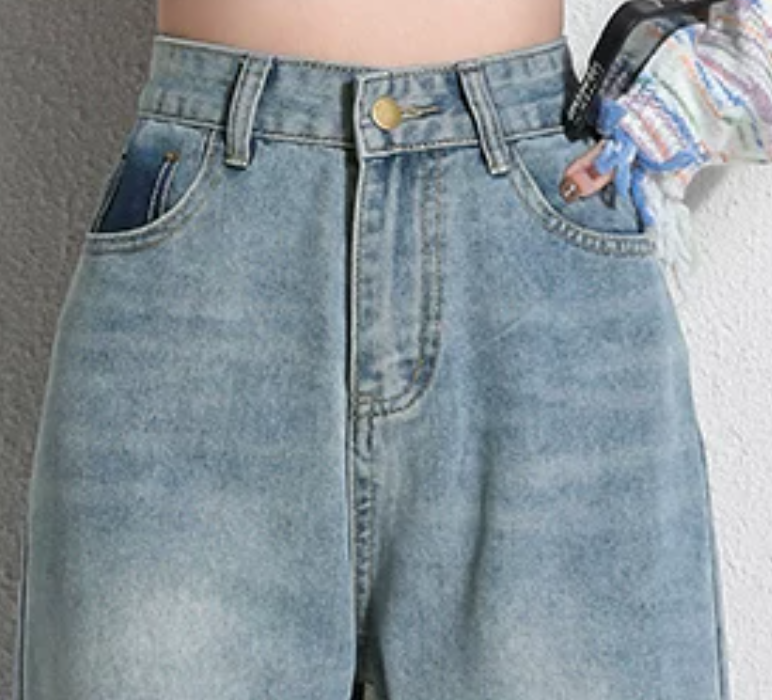 「兩色」「秋季新品 」 XS-2XL 高腰寬褲管刷舊牛仔褲