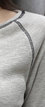 「秋季新品 」S-XL 灰色修身撞色滾邊插肩長袖打底T恤