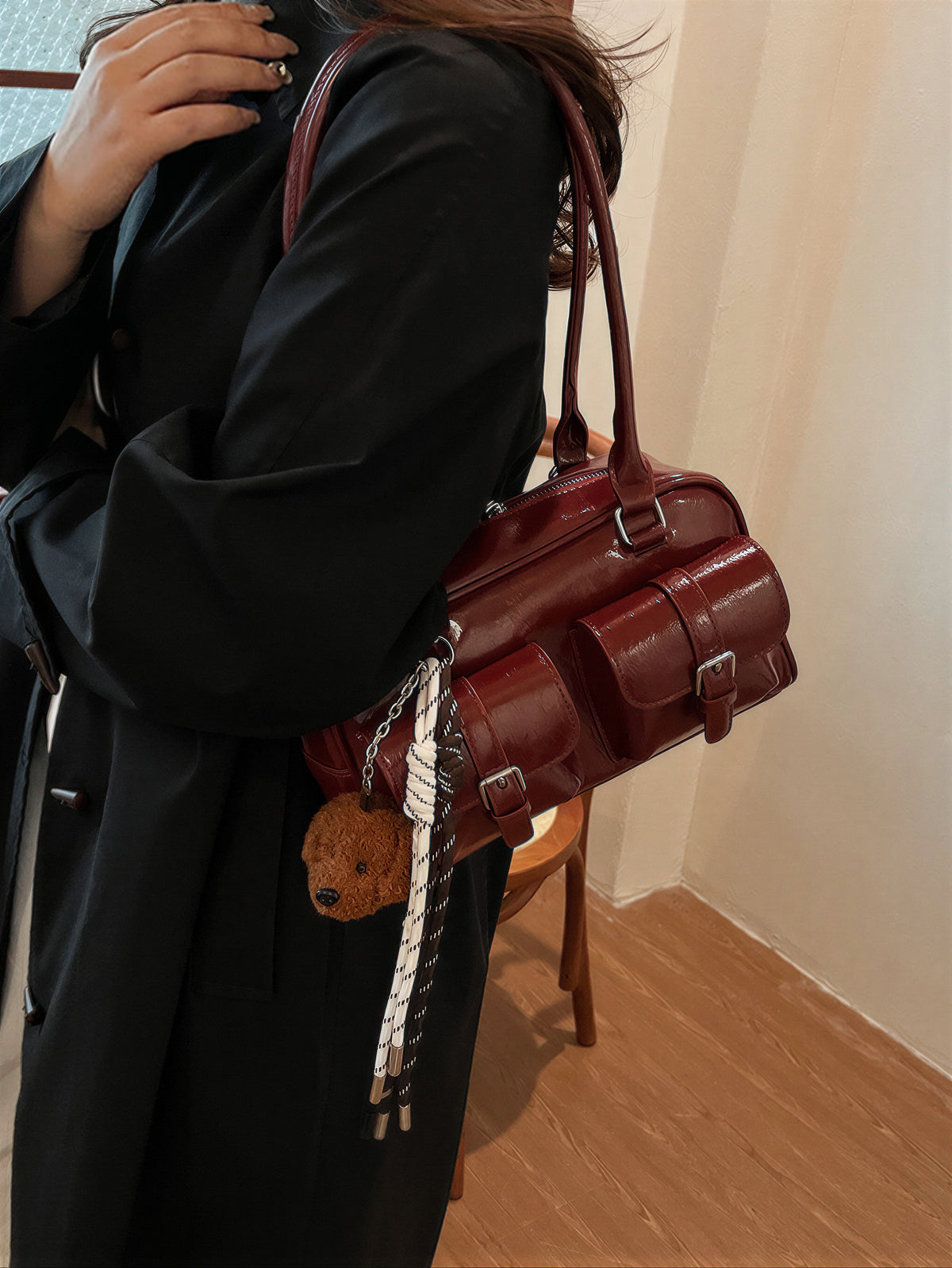 「3色」復古翻蓋 立體口袋 枕頭包
