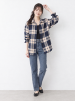 「秋季新品 」寬鬆格紋翻領襯衫