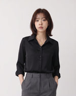 S-2XL 黑色翻領排扣修身襯衫
