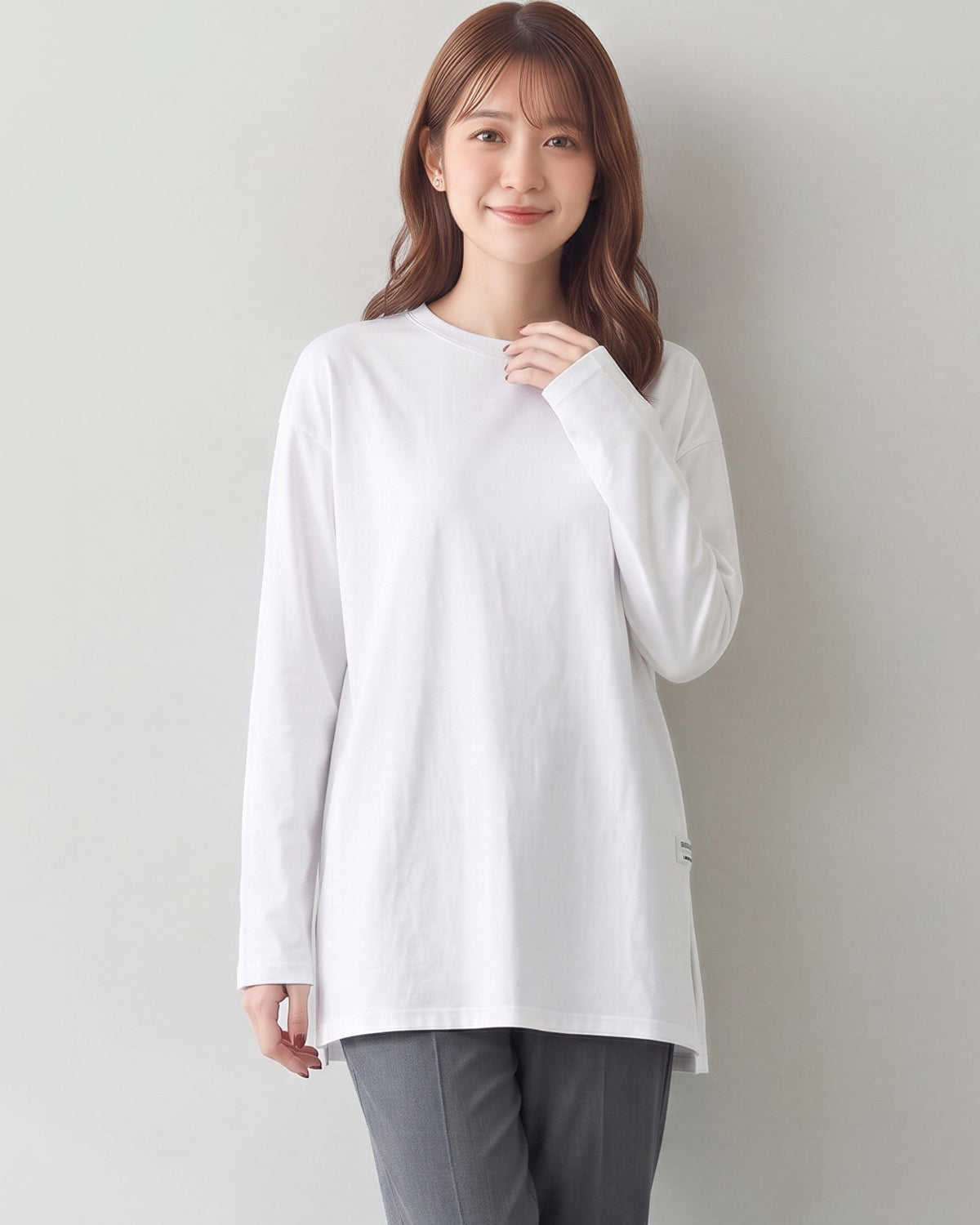 「秋季新品 」「兩色」S-2XL 寬鬆落肩開衩長袖T恤