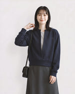 「秋季新品 」S-L 深藍色 深V層次條紋假兩件衛衣