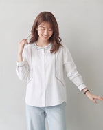 「秋季新品 」棉 100% 復古刺繡花線長袖襯衫 撞色線跡圓領襯衫