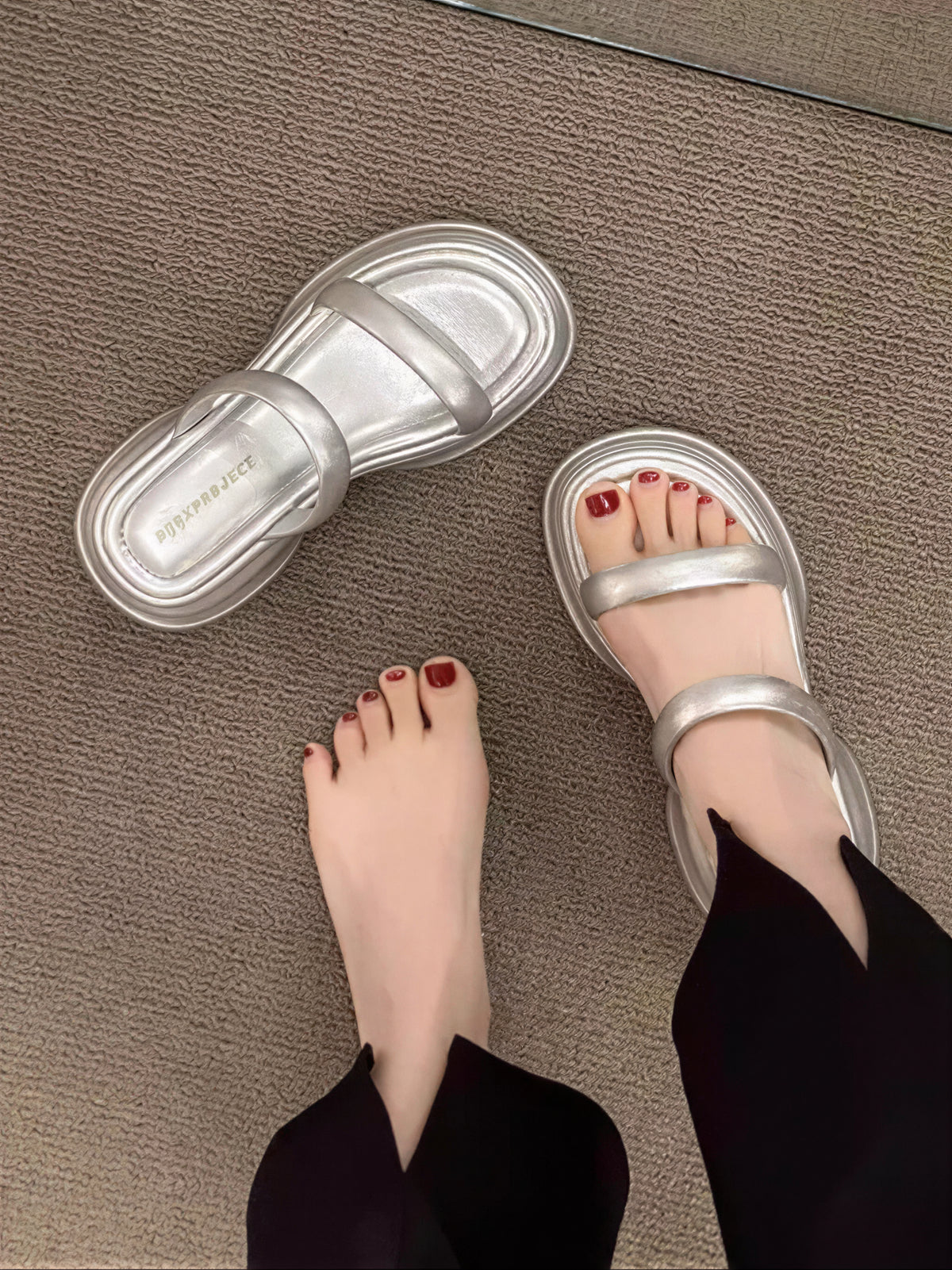 圓頭厚底撞色感 輕量跟高6cm | 女款厚底一字帶涼拖鞋