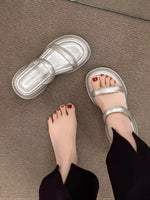 圓頭厚底撞色感 輕量跟高6cm | 女款厚底一字帶涼拖鞋