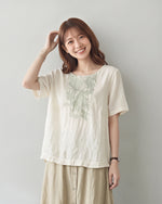 M- 3XL 輕薄柔霧花影 | 方領刺繡寬鬆T恤