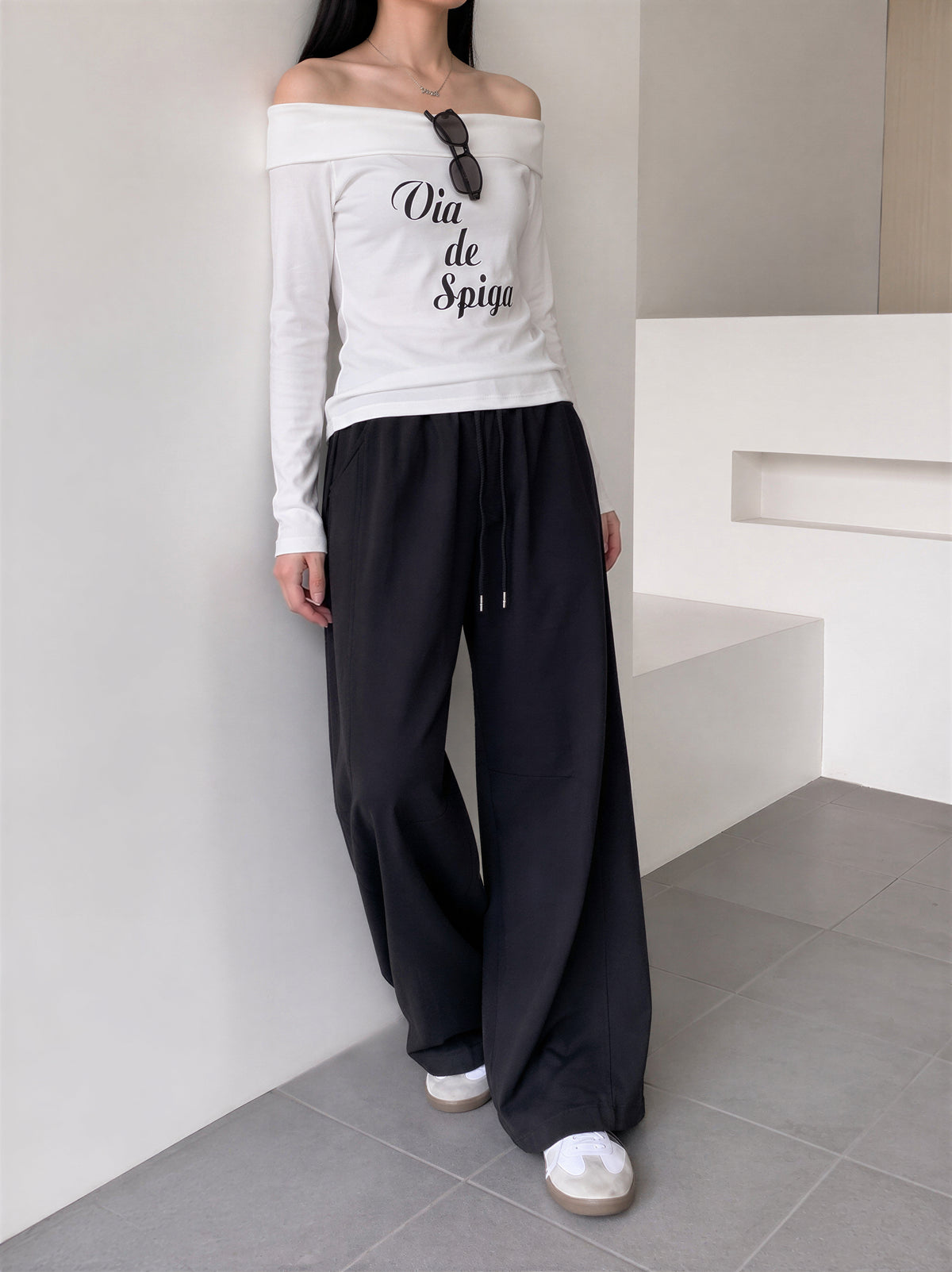 「秋季新品 」「4色」M-XL 高腰抽繩拖地寬褲