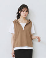 「兩色」M-3XL 連帽V領開衩假兩件T恤