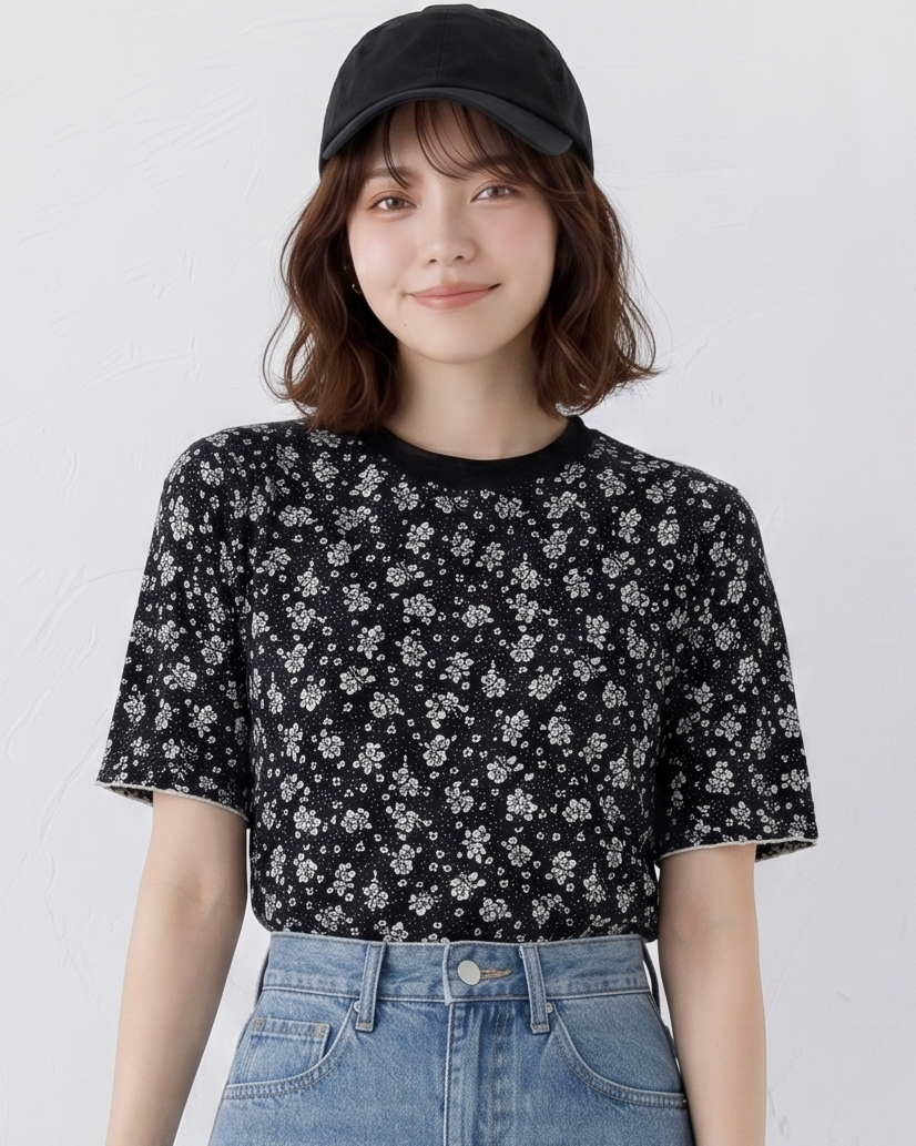 日系刺繡碎花，寬鬆短袖設計感百搭上衣