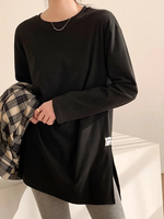 「秋季新品 」「兩色」S-2XL 寬鬆落肩開衩長袖T恤