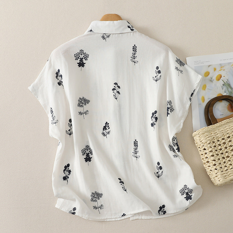 「兩色」M-3XL 小圓領 | 印花寬鬆短袖襯衫
