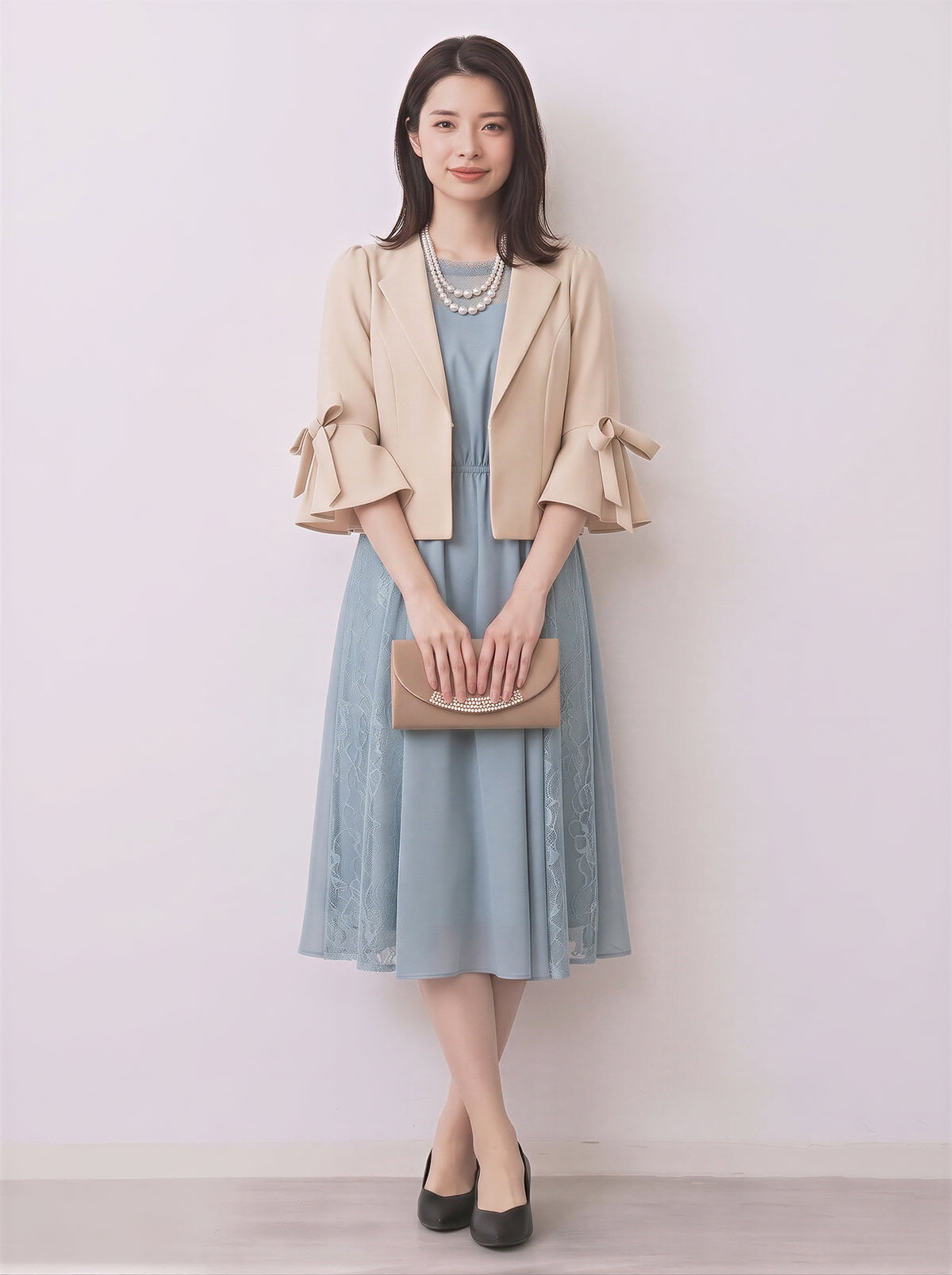 「秋季新品 」「3色」S-2XL 圓領荷葉袖綁帶西裝外套