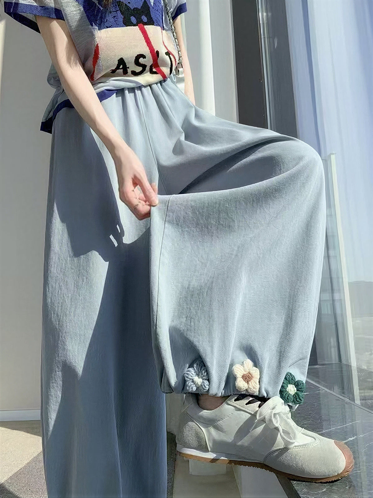 「3色」M~3XL 鬆緊高腰刺繡燈籠褲