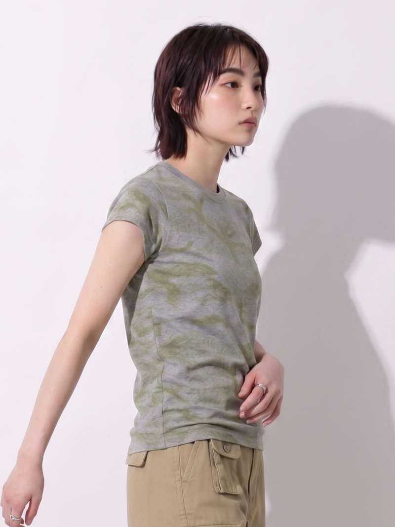 美式復古迷彩紮染！灰綠迷彩印花修身短袖T恤