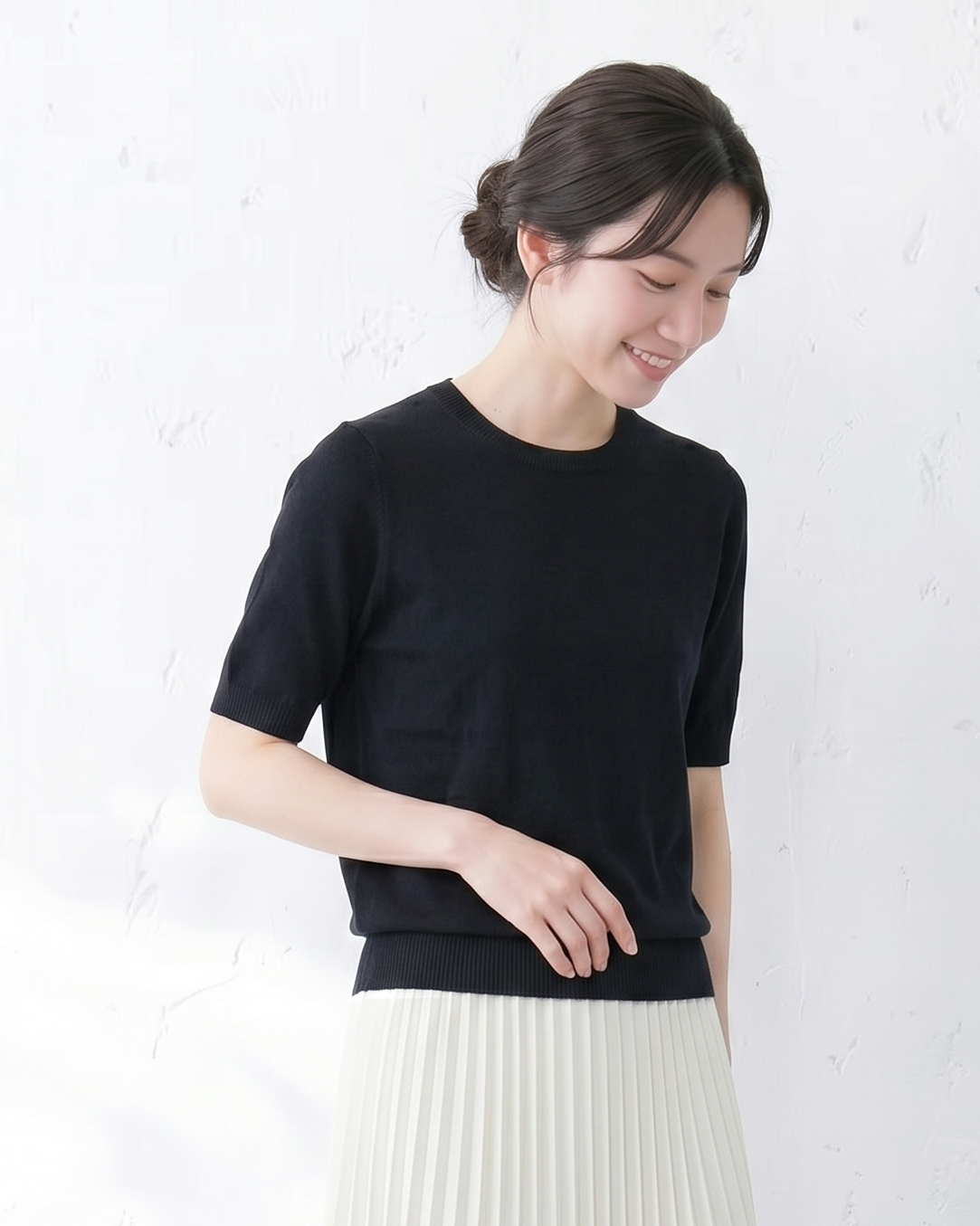 全棉舒適 圓領修身羅紋針織短袖