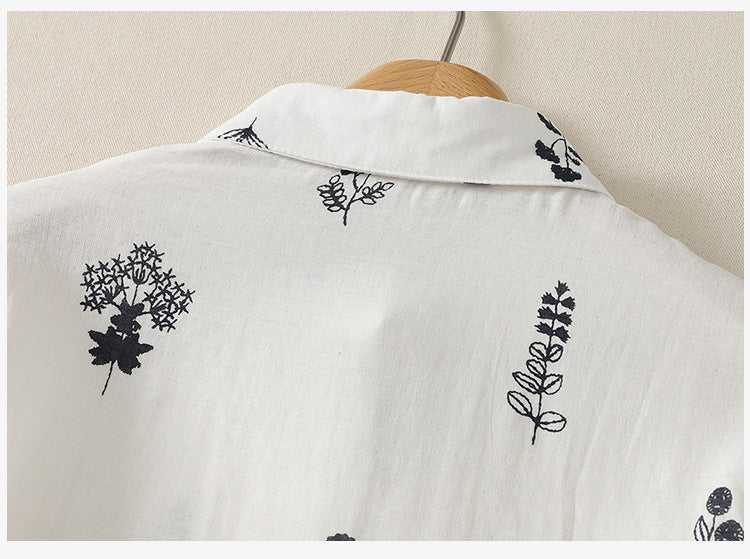 「兩色」M-3XL 小圓領 | 印花寬鬆短袖襯衫