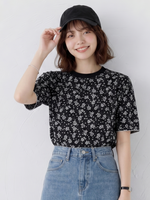 日系刺繡碎花，寬鬆短袖設計感百搭上衣