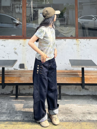 美式復古迷彩紮染！灰綠迷彩印花修身短袖T恤