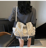復古軟質多口袋托特包