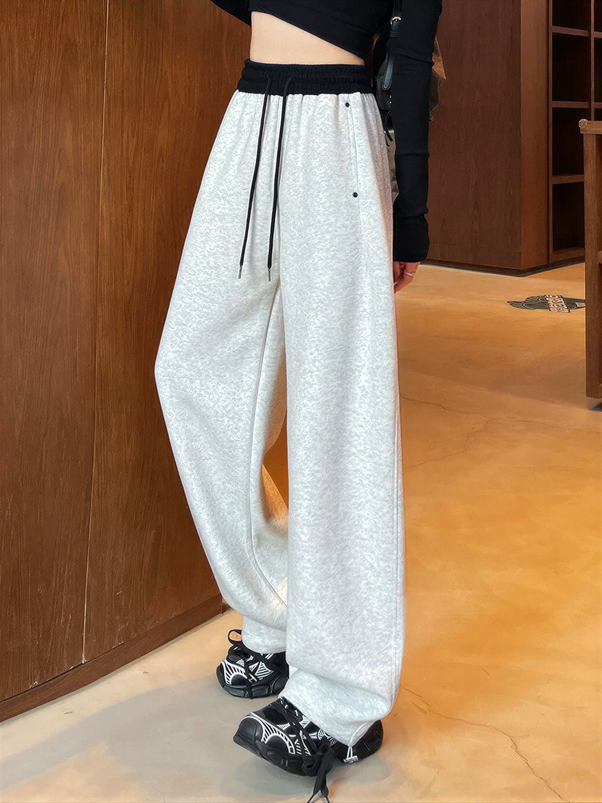 「多色」「秋季新品 」S-2XL 高腰抽繩寬褲衛褲
