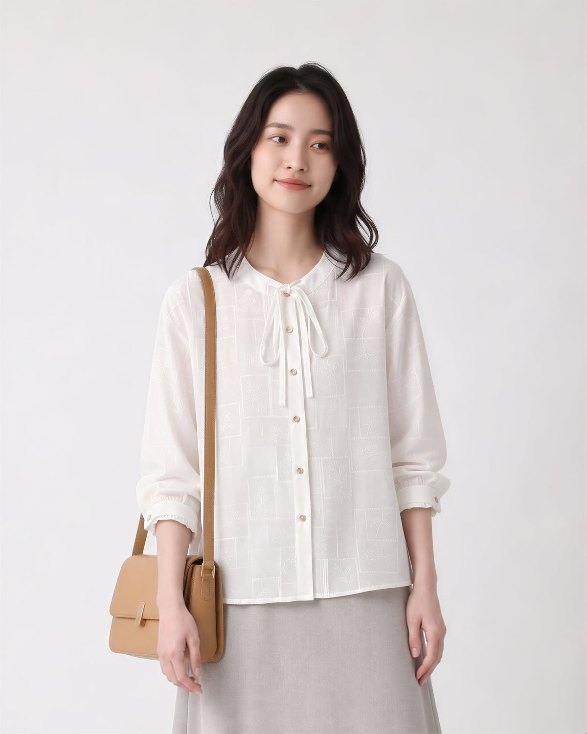 「秋季新品 」氣質純棉舒適 | 綁帶木耳邊寬鬆襯衫