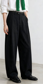 「兩色」「秋季新品 」 M-2XL 高腰修飾胯寬雙扣寬褲